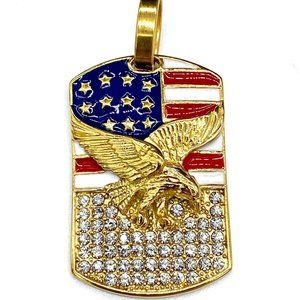 18k Gold Plated Iced American Flag/Eagle Pendant